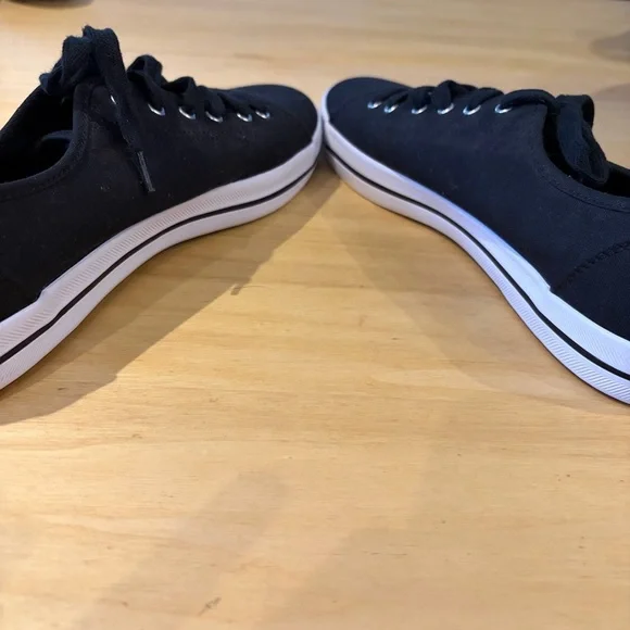 Women’s Keds Black Canvas Sneakers White Soles Black Stripe, Black Laces NWOT - Picture 5 of 6